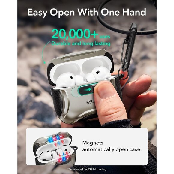 ESR Cyber Series AirPod Pro 3 (2025) Case MagSafe USB-C Drop-Proof Lock Titanium - Picture 5 of 11